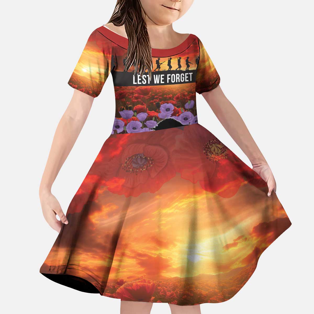 Personalised ANZAC Day Kid Short Sleeve Dress Remembering the Animals of War LT19 KID Purple - Polynesian Pride