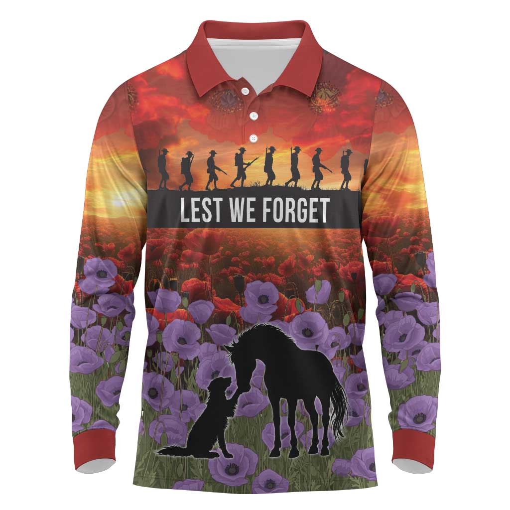 Personalised ANZAC Day Long Sleeve Polo Shirt Remembering the Animals of War