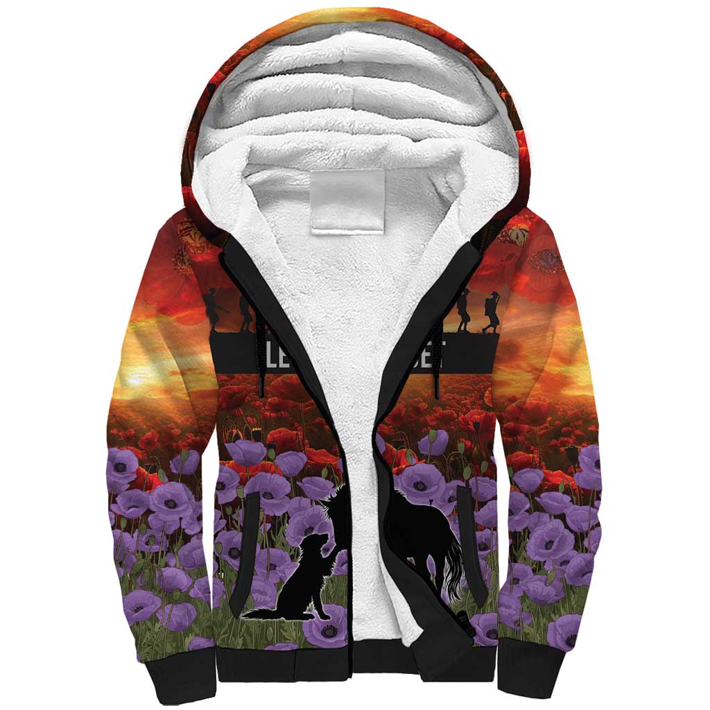 Personalised ANZAC Day Sherpa Hoodie Remembering the Animals of War LT19 Unisex Purple - Polynesian Pride