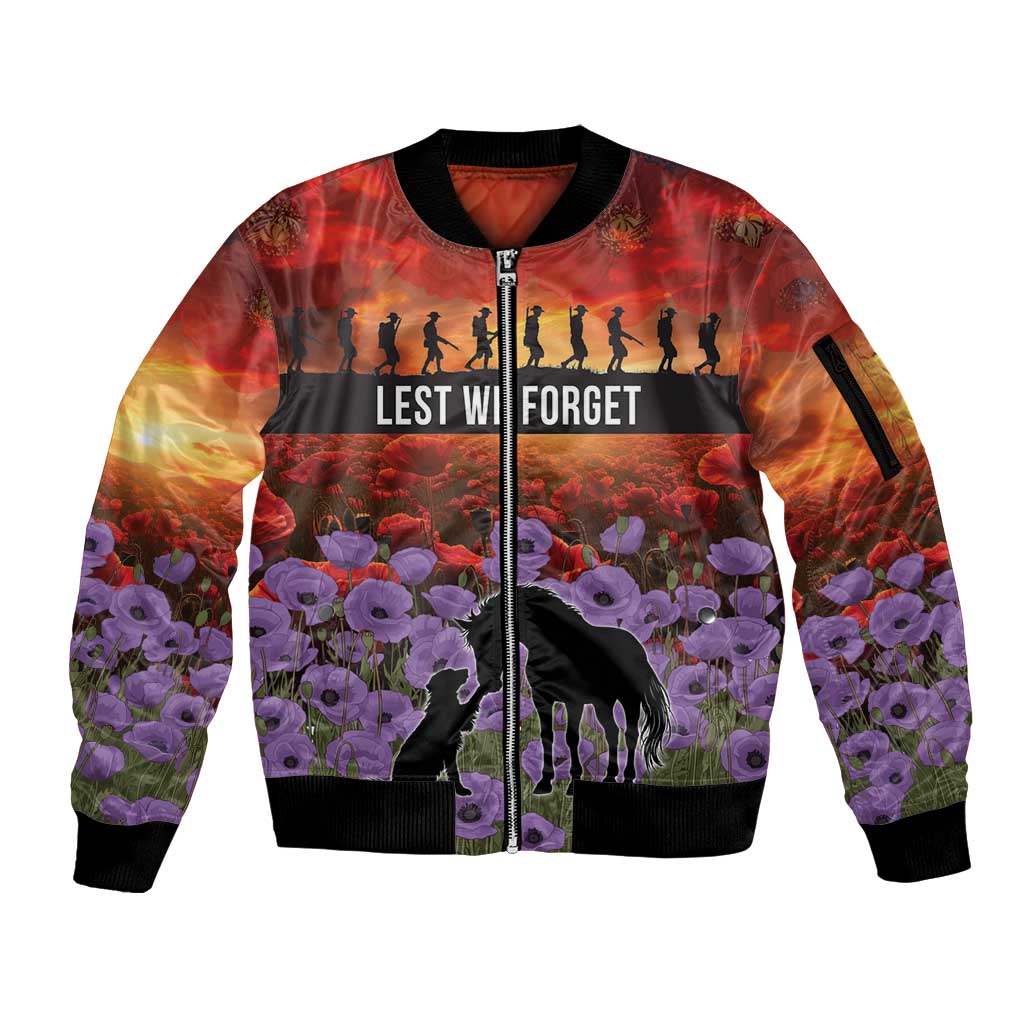 Personalised ANZAC Day Sleeve Zip Bomber Jacket Remembering the Animals of War