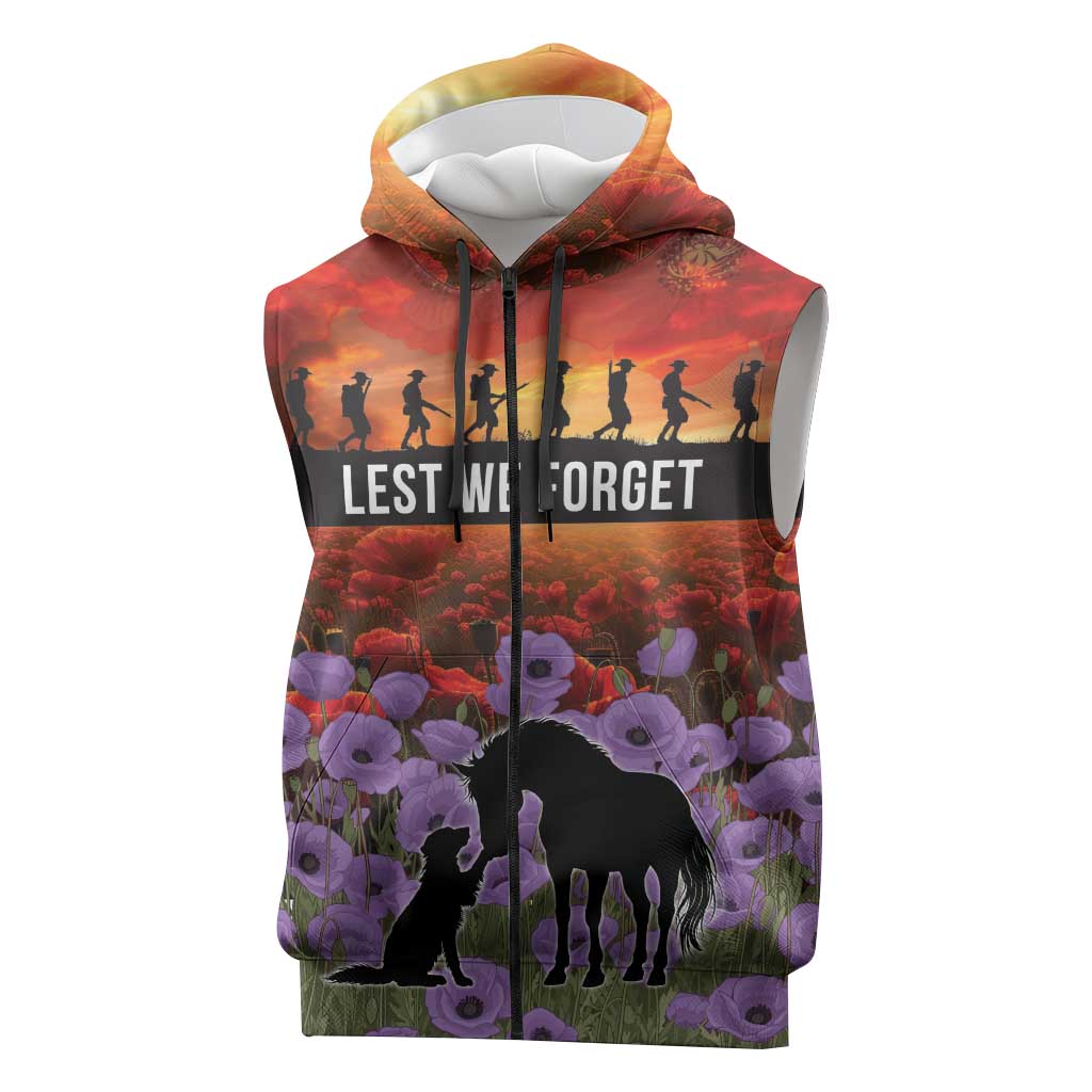 Personalised ANZAC Day Sleeveless Zip Hoodie Remembering the Animals of War