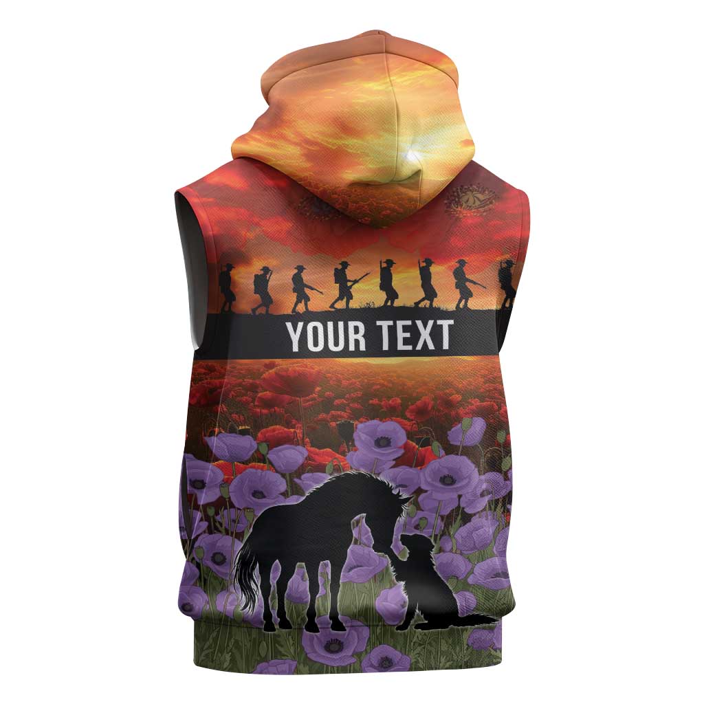 Personalised ANZAC Day Sleeveless Zip Hoodie Remembering the Animals of War