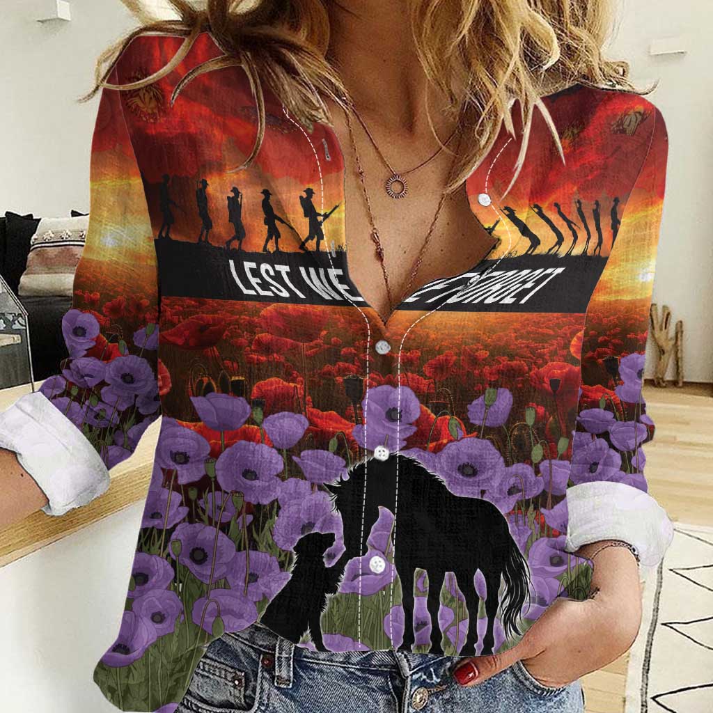 Personalised ANZAC Day Women Casual Shirt Remembering the Animals of War