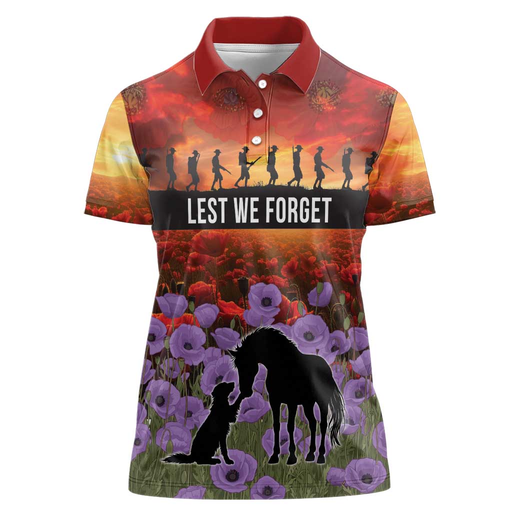 Personalised ANZAC Day Women Polo Shirt Remembering the Animals of War