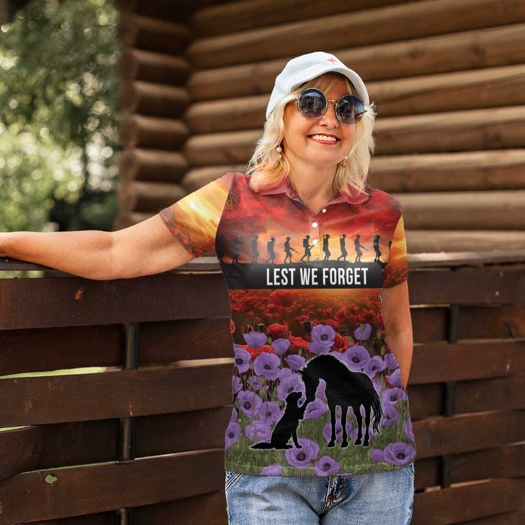 Personalised ANZAC Day Women Polo Shirt Remembering the Animals of War