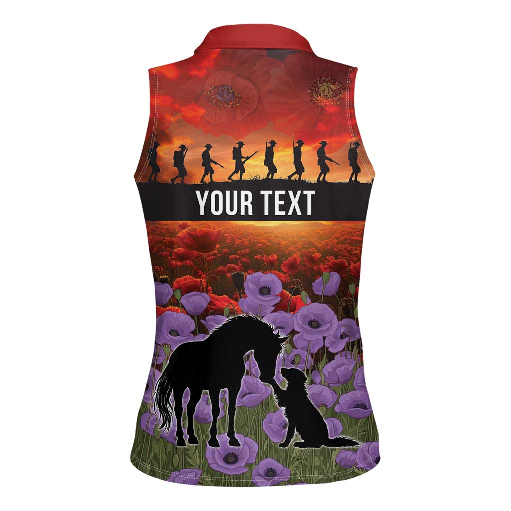 Personalised ANZAC Day Women Sleeveless Polo Shirt Remembering the Animals of War