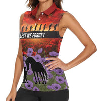 Personalised ANZAC Day Women Sleeveless Polo Shirt Remembering the Animals of War