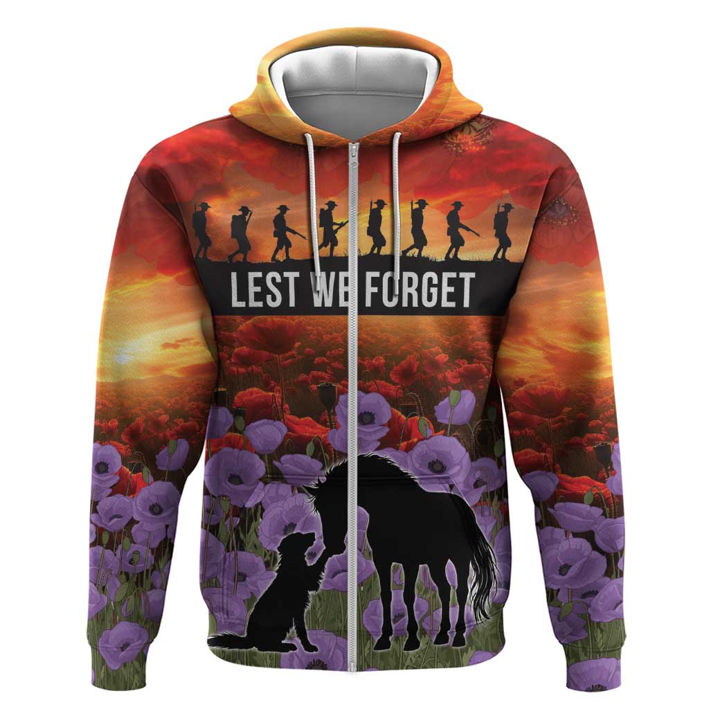 Personalised ANZAC Day Zip Hoodie Remembering the Animals of War