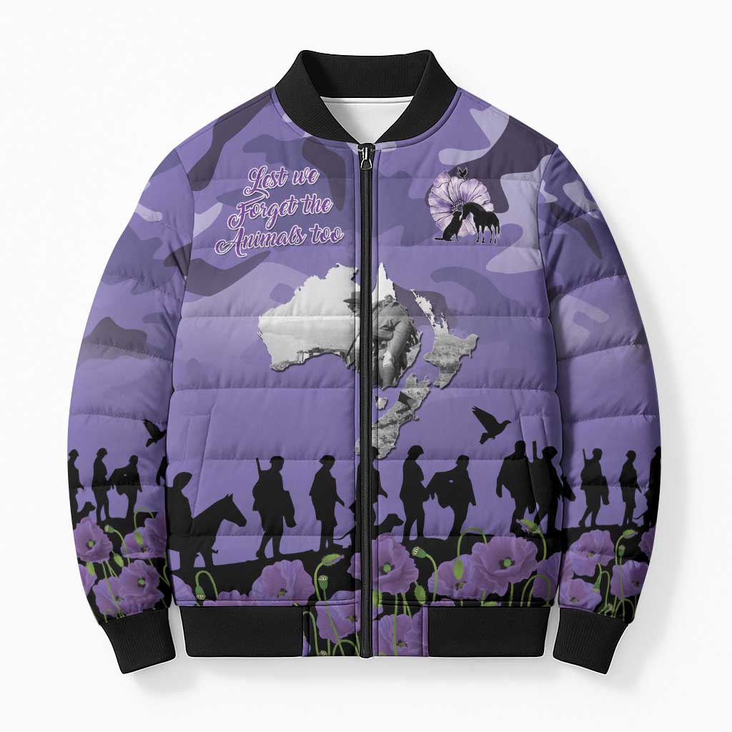 ANZAC Day Bomber Puffer Jacket Lest We Forget the Animals Too