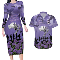 ANZAC Day Couples Matching Long Sleeve Bodycon Dress and Hawaiian Shirt Lest We Forget the Animals Too