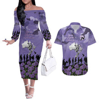 ANZAC Day Couples Matching Off The Shoulder Long Sleeve Dress and Hawaiian Shirt Lest We Forget the Animals Too