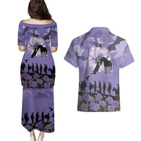 ANZAC Day Couples Matching Puletasi and Hawaiian Shirt Lest We Forget the Animals Too