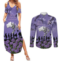 ANZAC Day Couples Matching Summer Maxi Dress and Long Sleeve Button Shirt Lest We Forget the Animals Too
