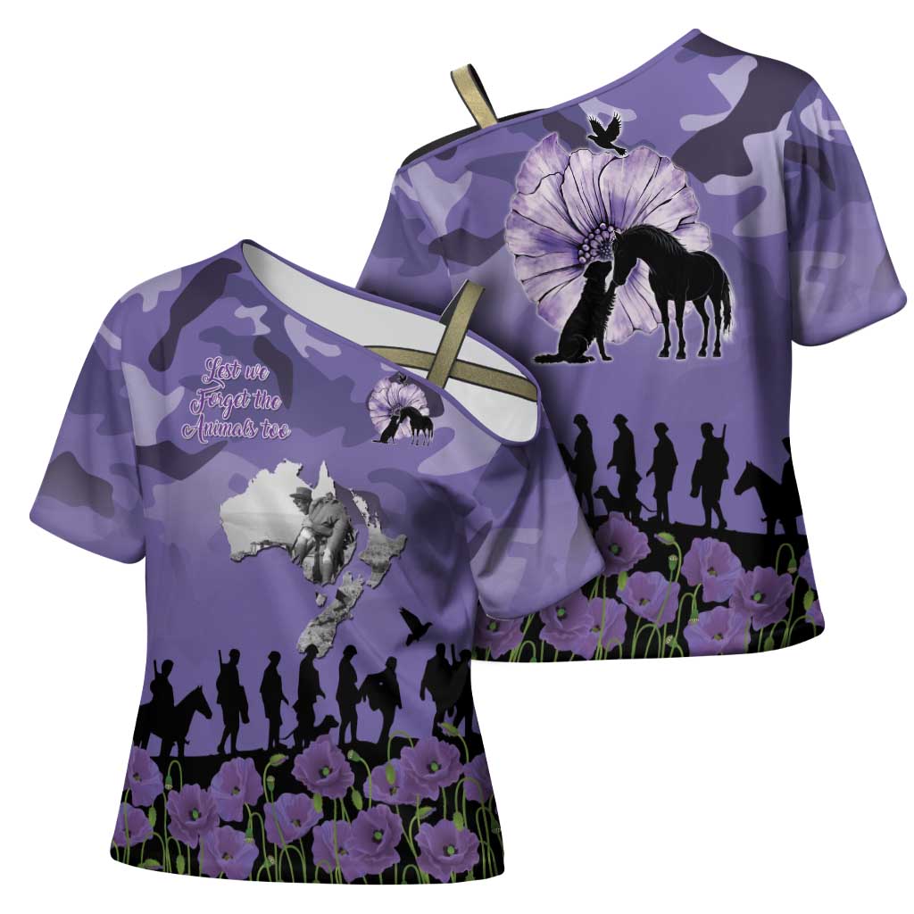 ANZAC Day Cross Shoulder Shirt Lest We Forget the Animals Too