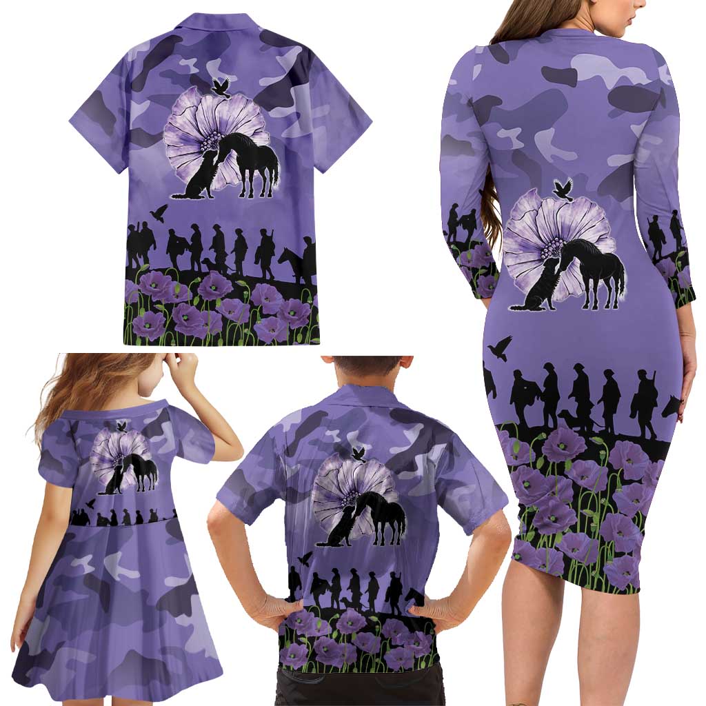 ANZAC Day Family Matching Long Sleeve Bodycon Dress and Hawaiian Shirt Lest We Forget the Animals Too