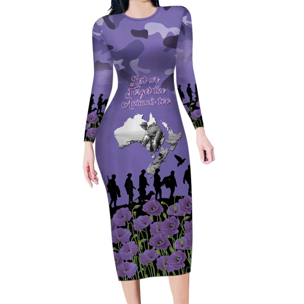 ANZAC Day Family Matching Long Sleeve Bodycon Dress and Hawaiian Shirt Lest We Forget the Animals Too