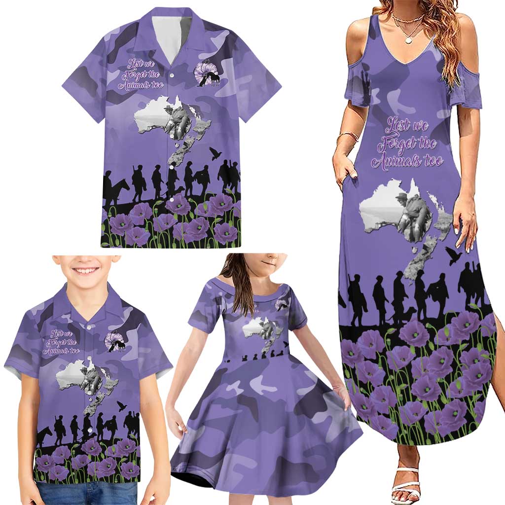 ANZAC Day Family Matching Summer Maxi Dress and Hawaiian Shirt Lest We Forget the Animals Too
