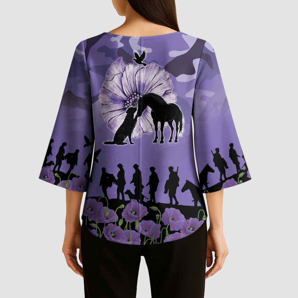 ANZAC Day Kimono Sleeve Blouse Lest We Forget the Animals Too