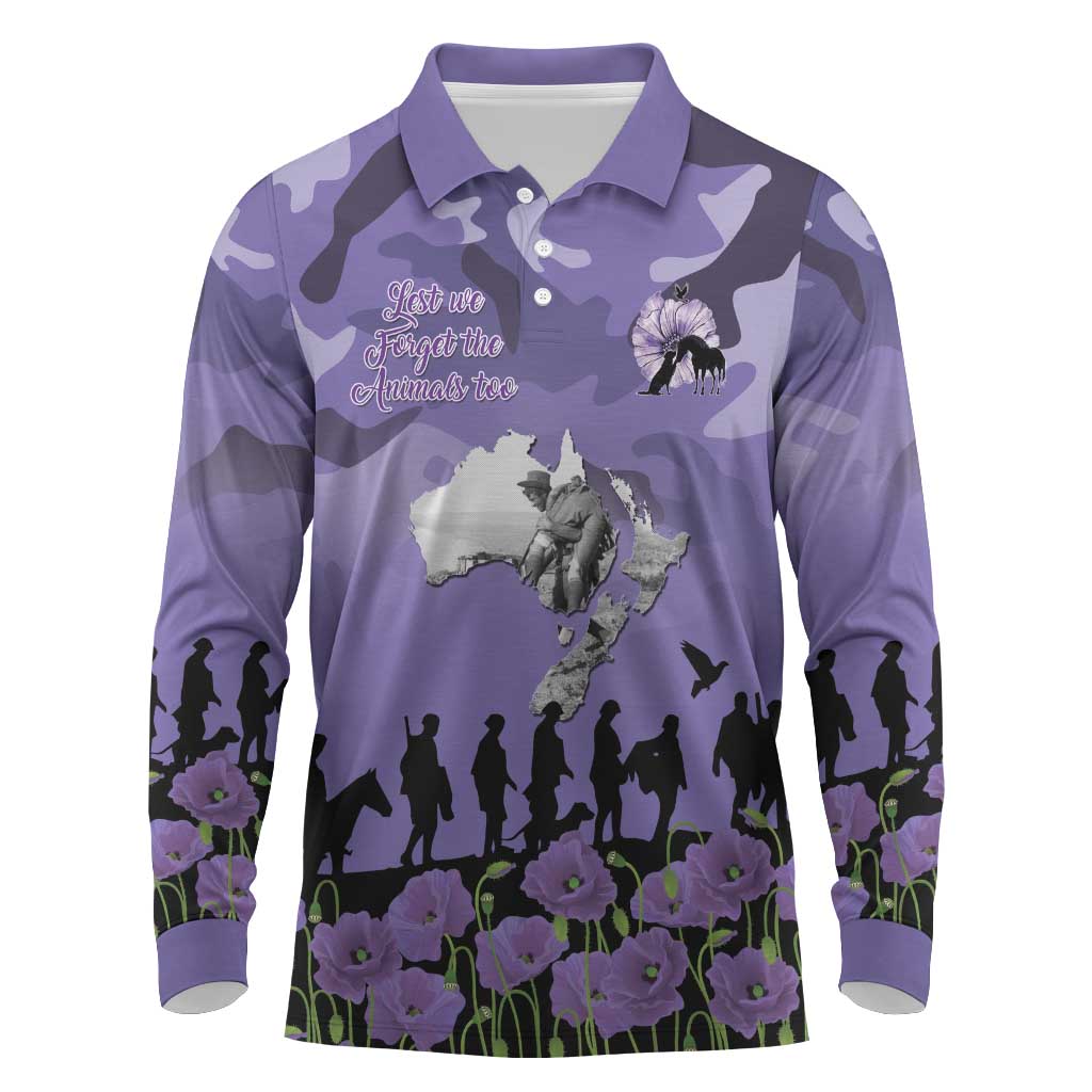 ANZAC Day Long Sleeve Polo Shirt Lest We Forget the Animals Too