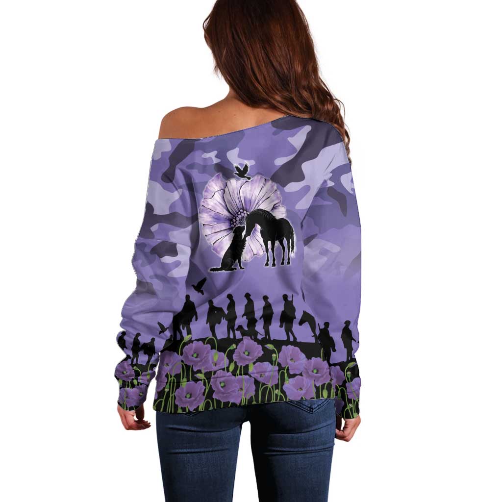 ANZAC Day Off Shoulder Sweater Lest We Forget the Animals Too
