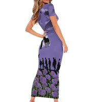 ANZAC Day Short Sleeve Bodycon Dress Lest We Forget the Animals Too LT19 - Polynesian Pride