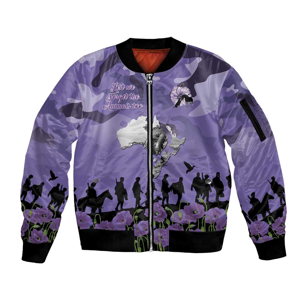 ANZAC Day Sleeve Zip Bomber Jacket Lest We Forget the Animals Too