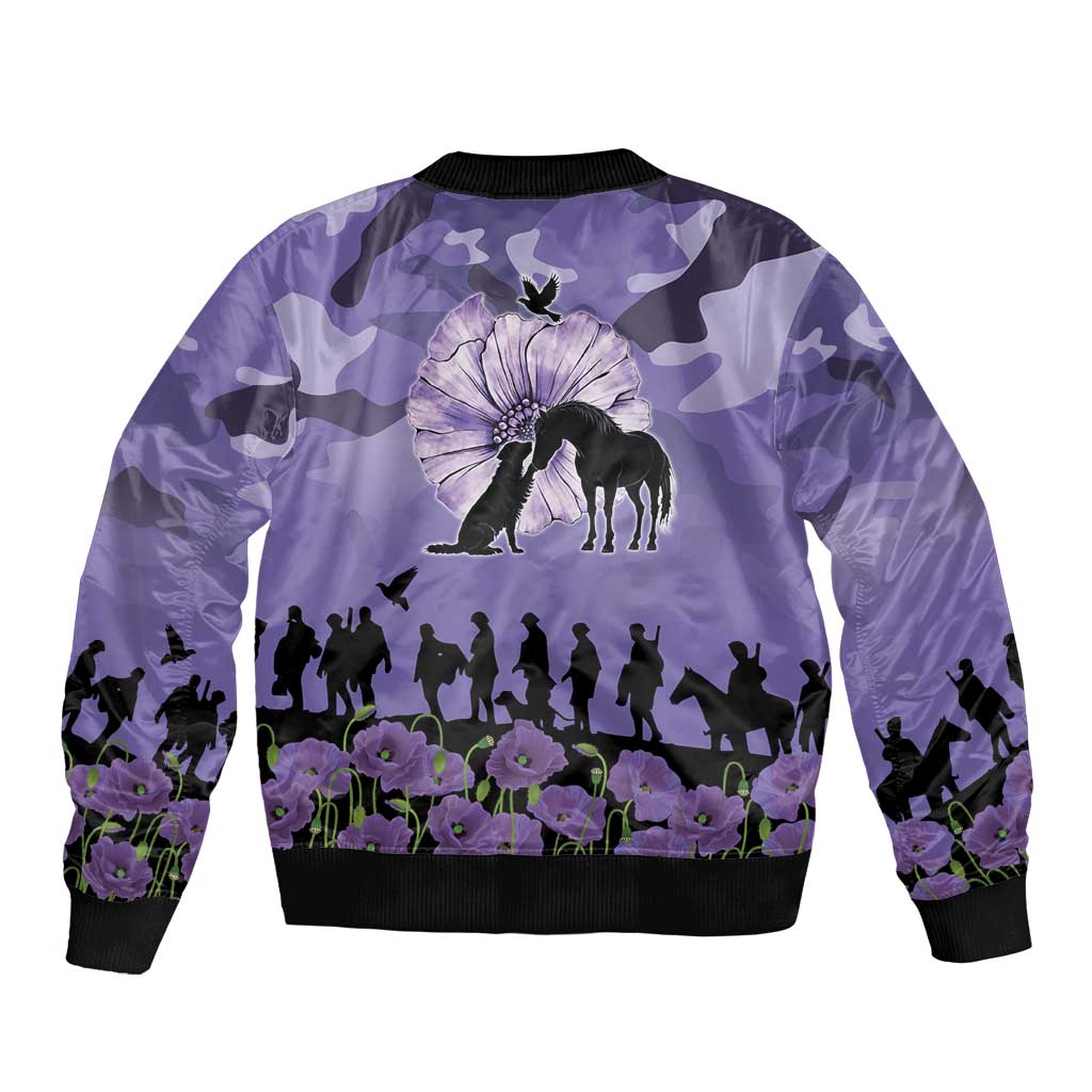 ANZAC Day Sleeve Zip Bomber Jacket Lest We Forget the Animals Too