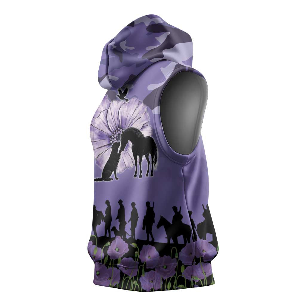 ANZAC Day Sleeveless Hoodie Lest We Forget the Animals Too
