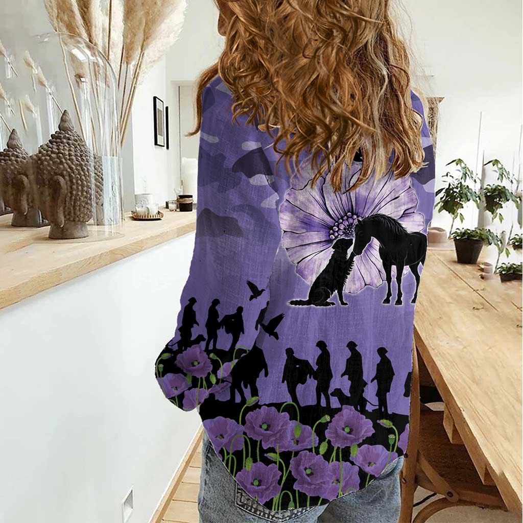 ANZAC Day Women Casual Shirt Lest We Forget the Animals Too LT19 - Polynesian Pride