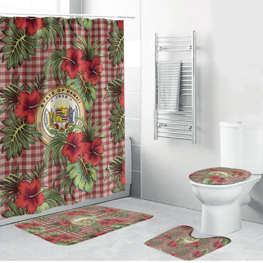 Vintage Hawaii Hibiscus Palaka Bathroom Set Red Color