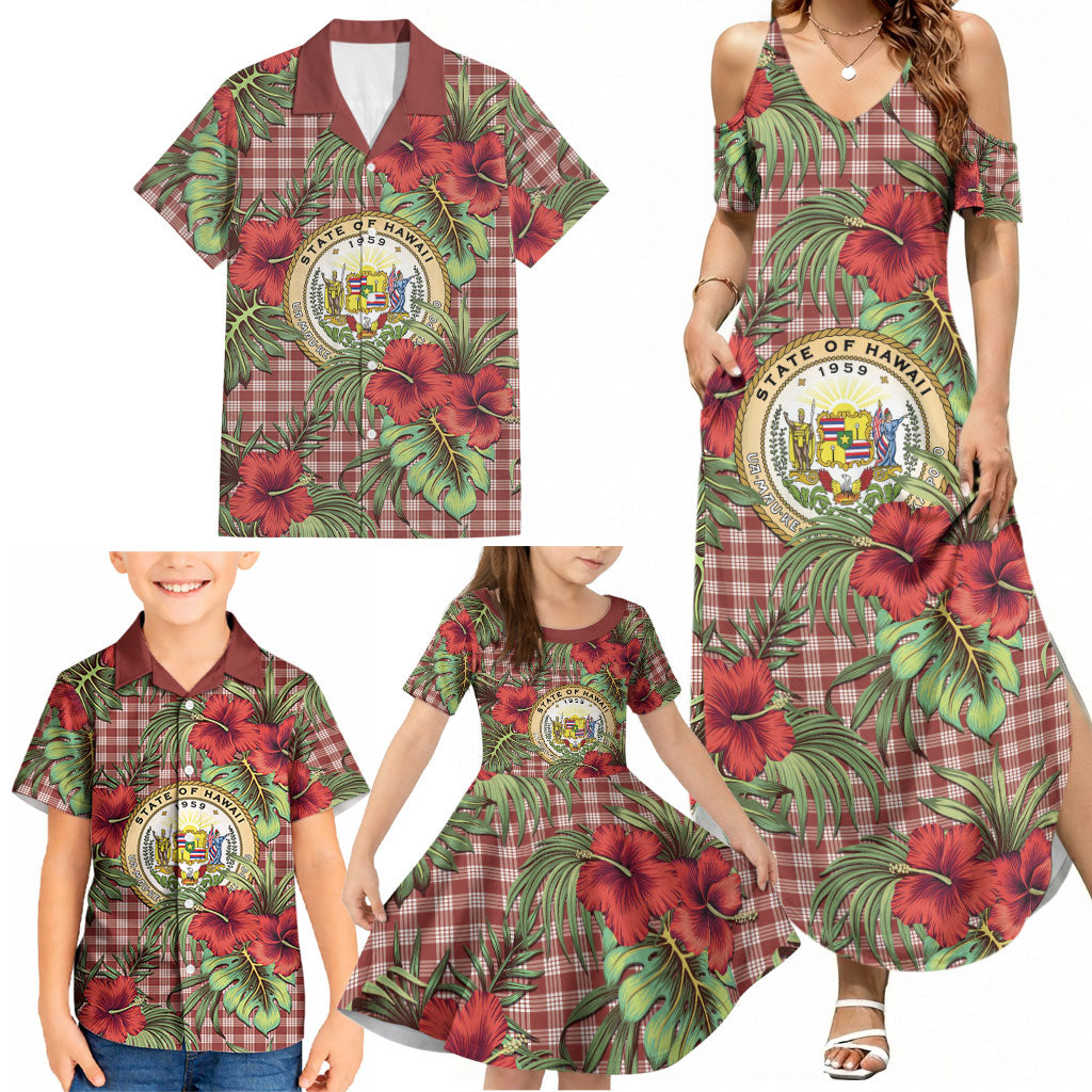 Vintage Hawaii Hibiscus Palaka Family Matching Summer Maxi Dress and Hawaiian Shirt Red Color LT19 - Polynesian Pride