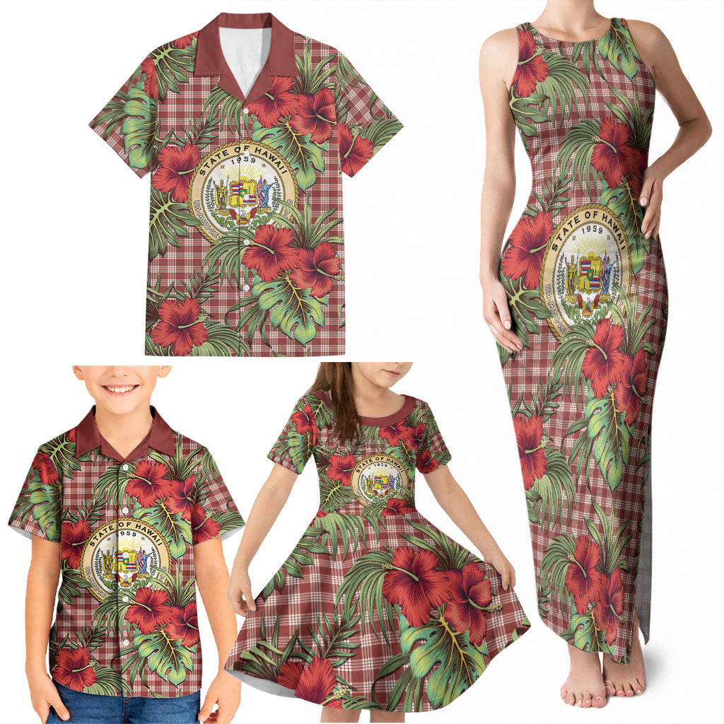 Vintage Hawaii Hibiscus Palaka Family Matching Tank Maxi Dress and Hawaiian Shirt Red Color LT19 - Polynesian Pride
