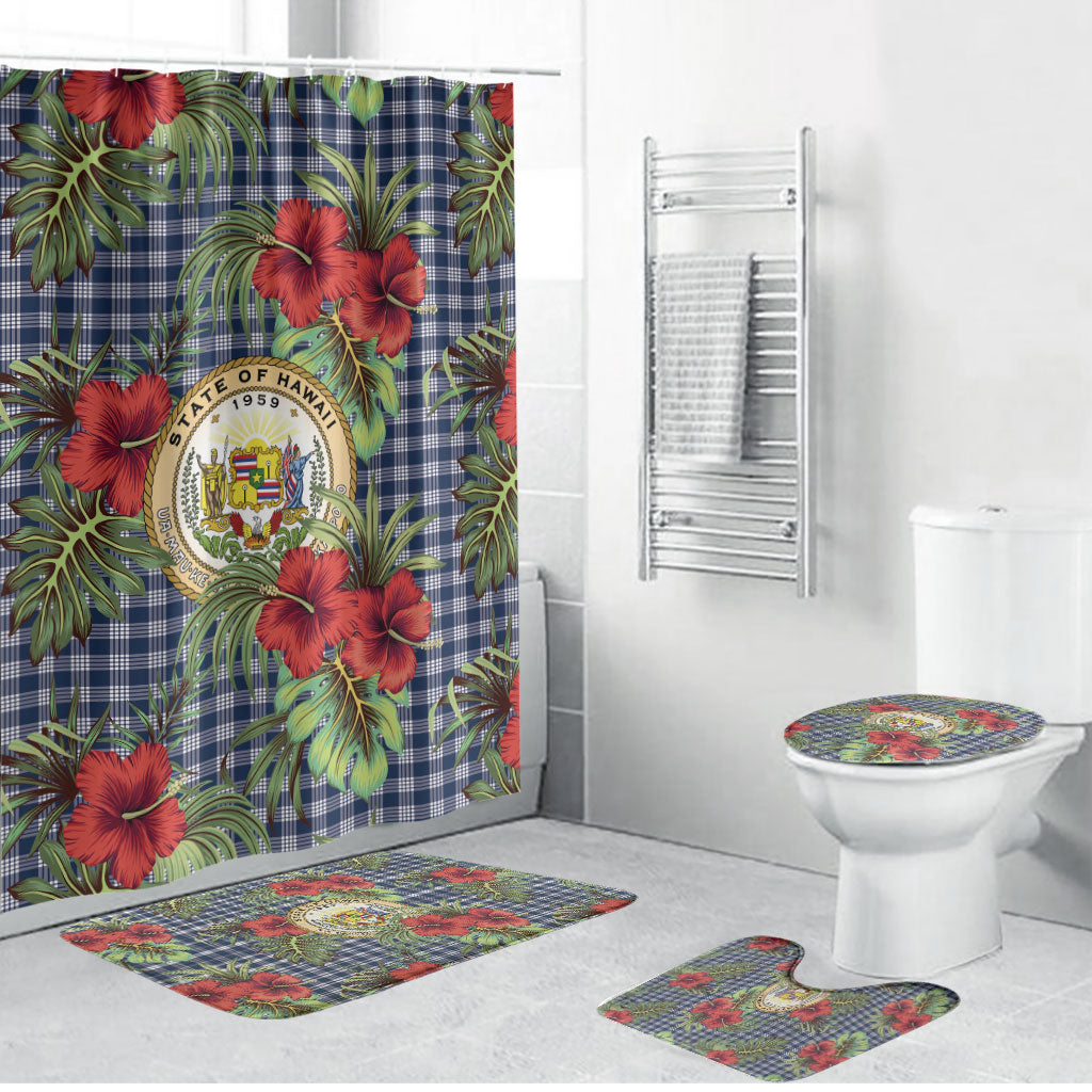 Vintage Hawaii Hibiscus Palaka Bathroom Set Navy Color