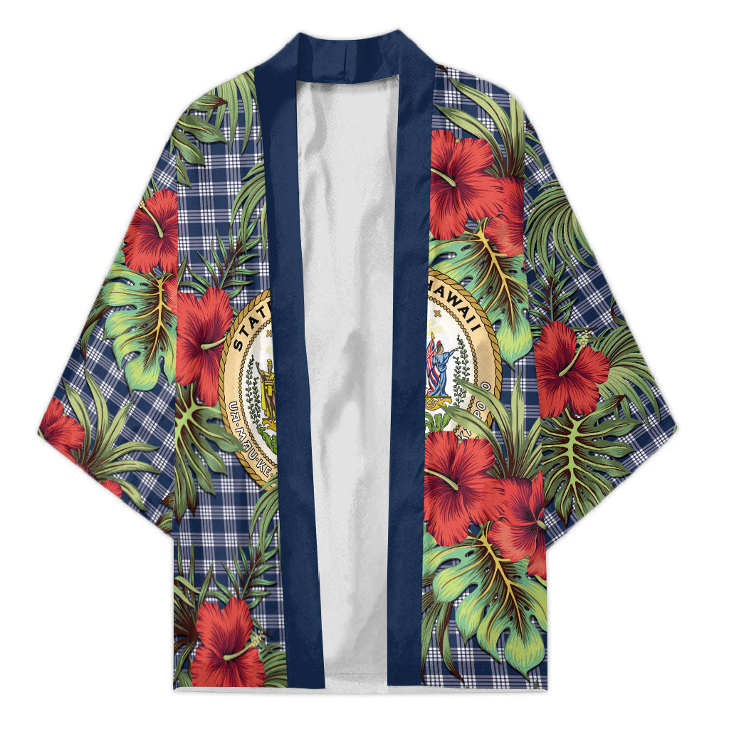 Vintage Hawaii Hibiscus Palaka Kimono Navy Color