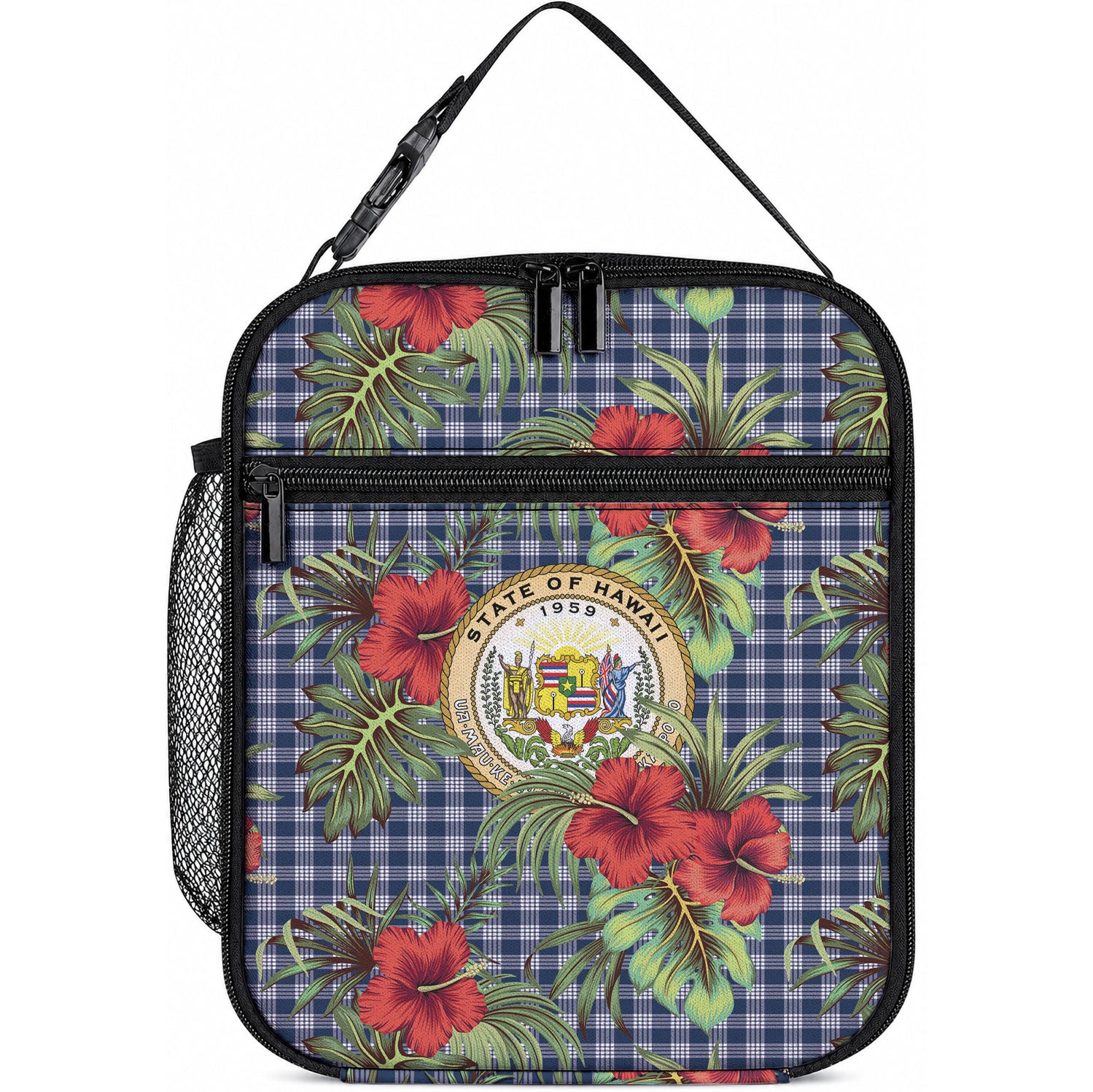 Vintage Hawaii Hibiscus Palaka Lunch Bag Navy Color LT19 10.2 × 8.3 × 4.3 inch Navy - Polynesian Pride