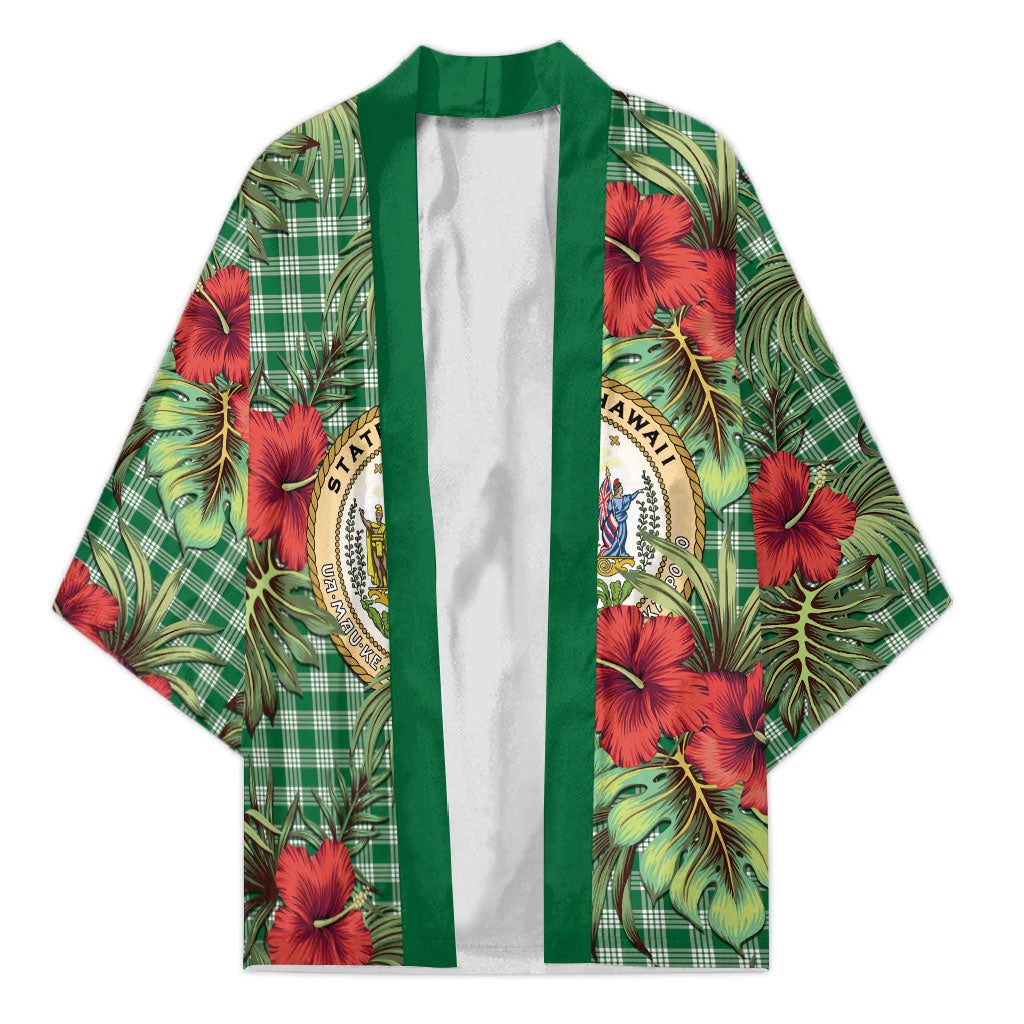 Vintage Hawaii Hibiscus Palaka Kimono Green Color