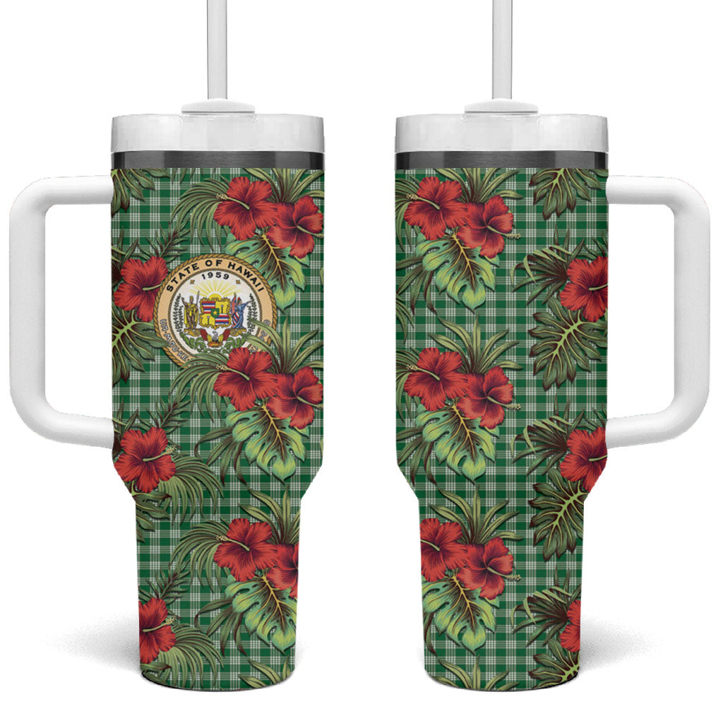 Vintage Hawaii Hibiscus Palaka Tumbler With Handle Green Color