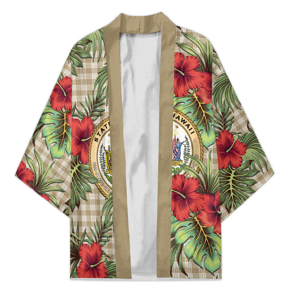 Vintage Hawaii Hibiscus Palaka Kimono Khaki Color