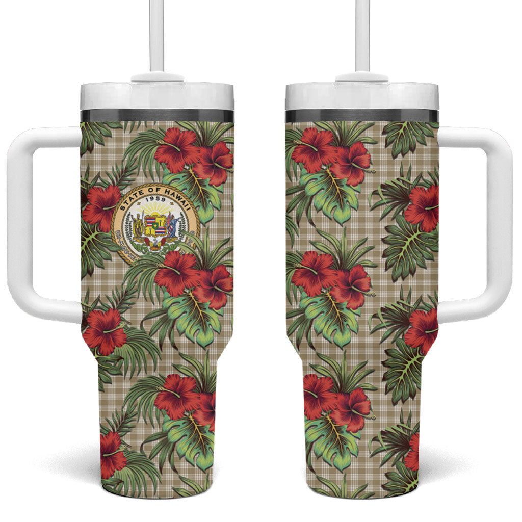 Vintage Hawaii Hibiscus Palaka Tumbler With Handle Khaki Color