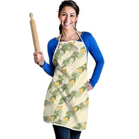 Hawaiian Pikake Maile Lei Apron Tiare Hibiscus Kalo Palapalai Leaf Beige