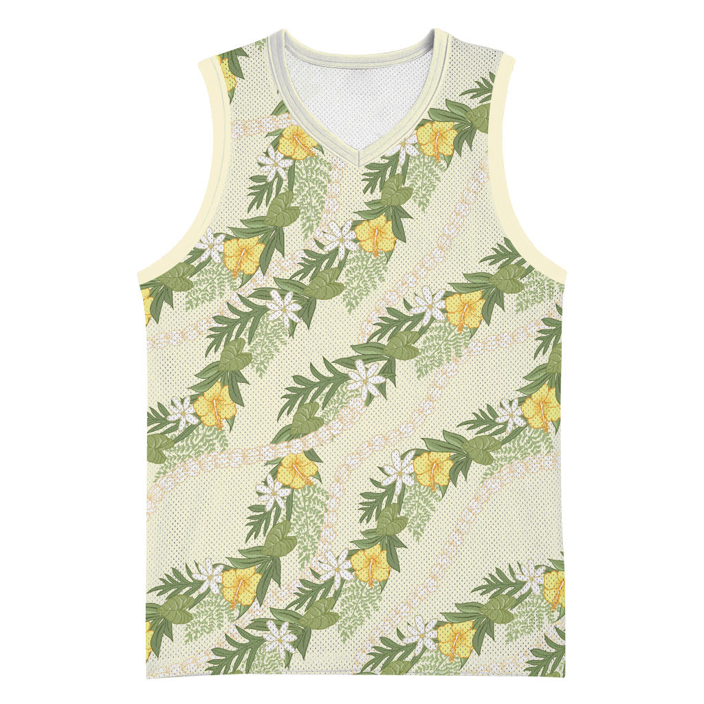 Hawaiian Pikake Maile Lei Basketball Jersey Tiare Hibiscus Kalo Palapalai Leaf Beige LT19 Unisex Beige - Polynesian Pride