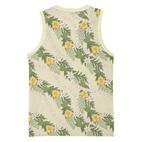 Hawaiian Pikake Maile Lei Basketball Jersey Tiare Hibiscus Kalo Palapalai Leaf Beige LT19 - Polynesian Pride