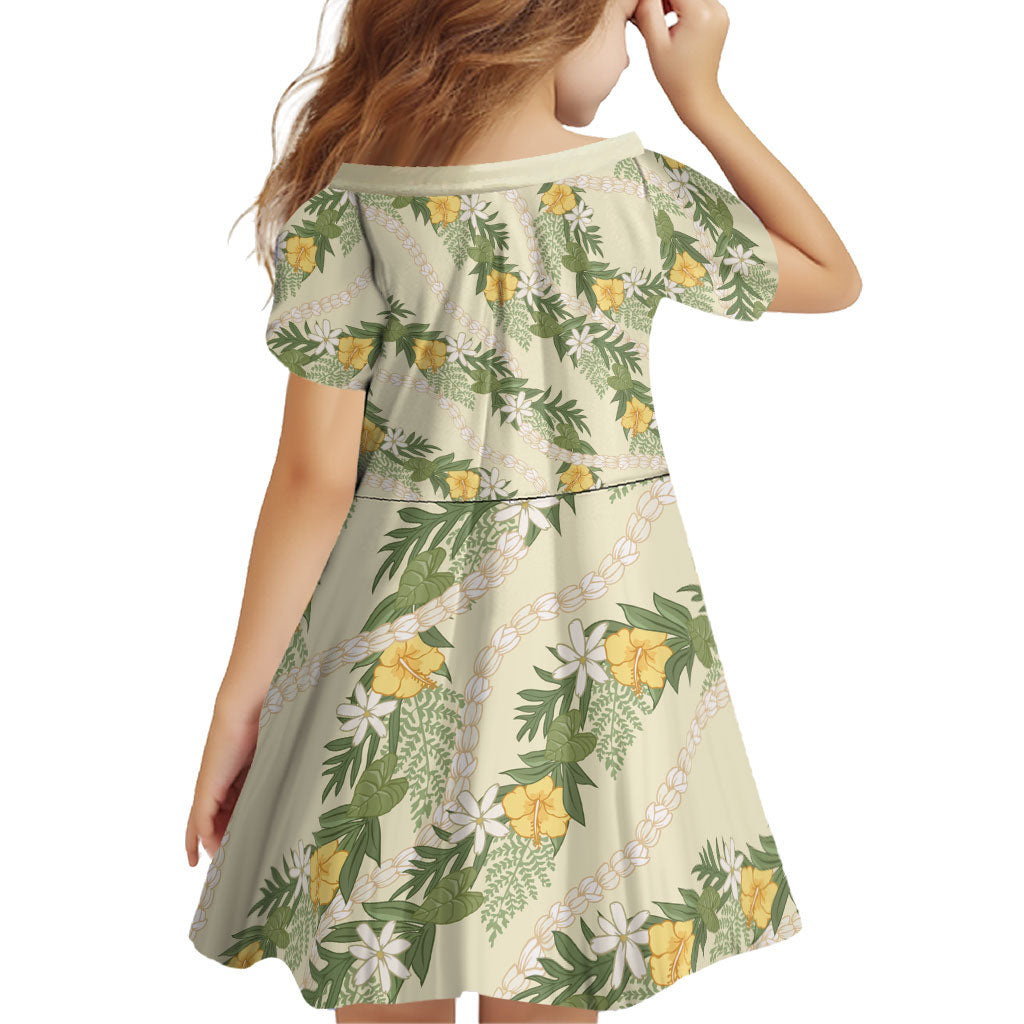 Hawaiian Pikake Maile Lei Family Matching Off The Shoulder Long Sleeve Dress and Hawaiian Shirt Tiare Hibiscus Kalo Palapalai Leaf Beige LT19 - Polynesian Pride