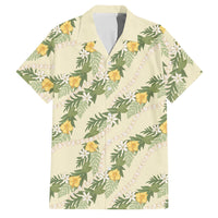 Hawaiian Pikake Maile Lei Family Matching Short Sleeve Bodycon Dress and Hawaiian Shirt Tiare Hibiscus Kalo Palapalai Leaf Beige LT19 Dad's Shirt - Short Sleeve Beige - Polynesian Pride