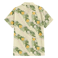 Hawaiian Pikake Maile Lei Family Matching Short Sleeve Bodycon Dress and Hawaiian Shirt Tiare Hibiscus Kalo Palapalai Leaf Beige LT19 - Polynesian Pride