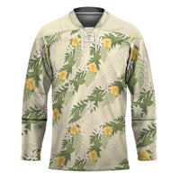 Hawaiian Pikake Maile Lei Hockey Jersey Tiare Hibiscus Kalo Palapalai Leaf Beige LT19 Unisex Beige - Polynesian Pride