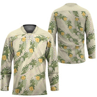 Hawaiian Pikake Maile Lei Hockey Jersey Tiare Hibiscus Kalo Palapalai Leaf Beige LT19 - Polynesian Pride