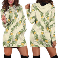 Hawaiian Pikake Maile Lei Hoodie Dress Tiare Hibiscus Kalo Palapalai Leaf Beige