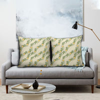Hawaiian Pikake Maile Lei Pillow Cover Tiare Hibiscus Kalo Palapalai Leaf Beige