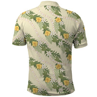 Hawaiian Pikake Maile Lei Polo Shirt Tiare Hibiscus Kalo Palapalai Leaf Beige
